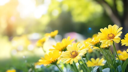 Vibrant Yellow Daisies Blooming in Bright Sunlight in Flourishing Garden : Generative AI
