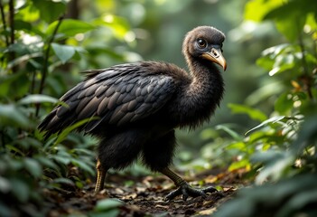 Obraz premium Close-up of a Black Bird in a Lush Tropical Forest