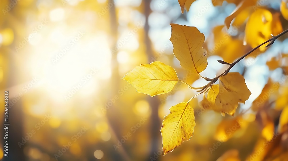 Poster golden autumn leaves illuminated by sunlight creating a warm and cozy atmosphere : generative ai