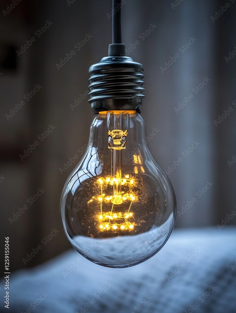 Poster stylish vintage light bulb hanging from ceiling with warm glow : generative ai