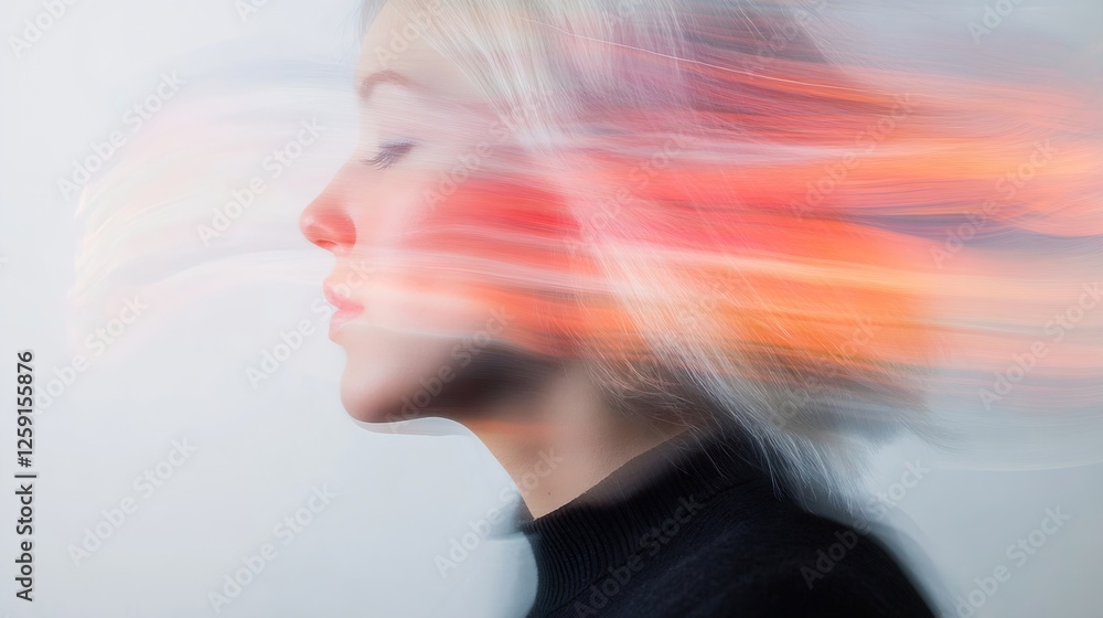 Leinwandbilder dynamic portrait of a woman with colorful motion blur creating a dreamlike effect : generative ai