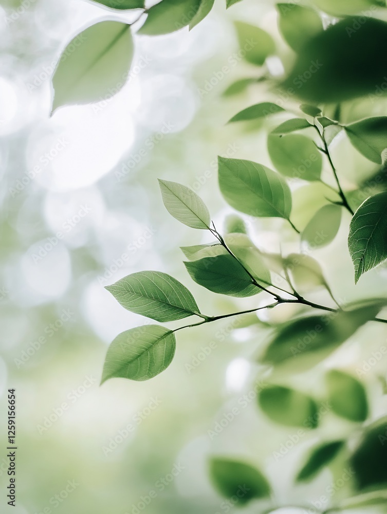 Poster sunlit green leaves with soft bokeh background creating a serene atmosphere : generative ai