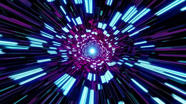 Cosmic light tunnel pulsating with neon colors creating dynamic energy and movement