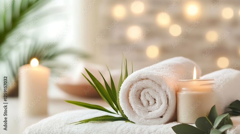 Poster serene spa ambiance with soft towels and candles for a relaxing retreat : generative ai