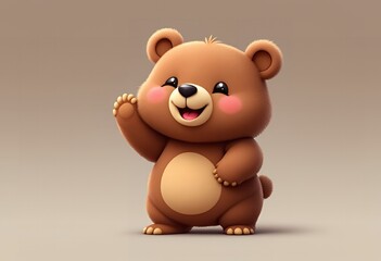 Fototapeta premium Cheerful 3D Cartoon Bear with a Friendly Gesture