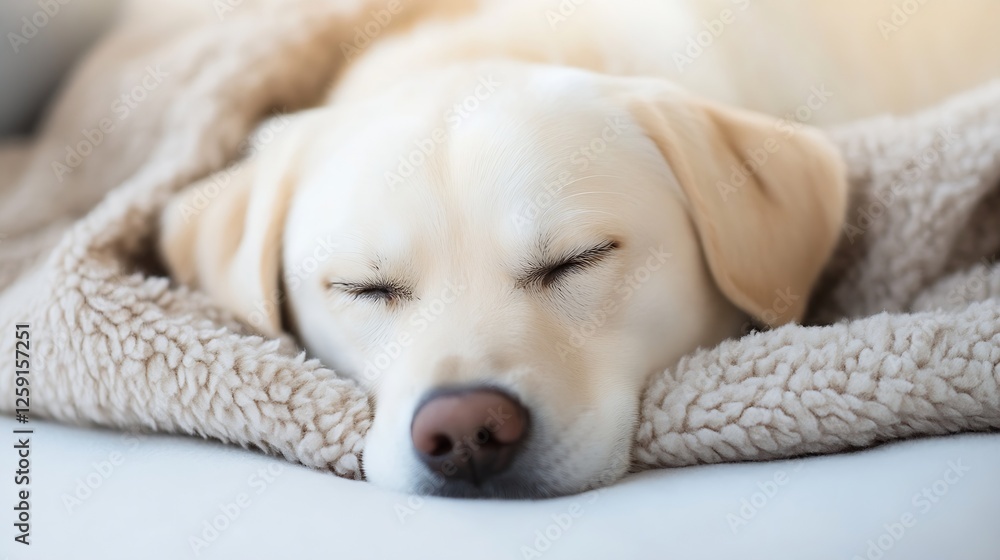 Poster Peaceful Sleeping Dog Wrapped in Cozy Blanket with Comforting Expression : Generative AI