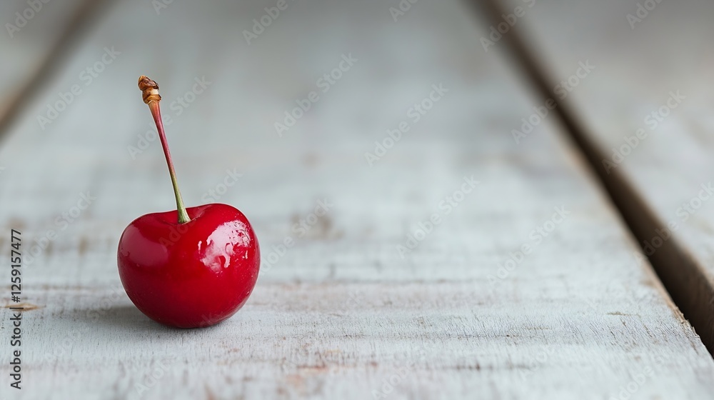 Aufkleber freshly picked cherry on rustic wooden surface with natural light and simple composition : generativ