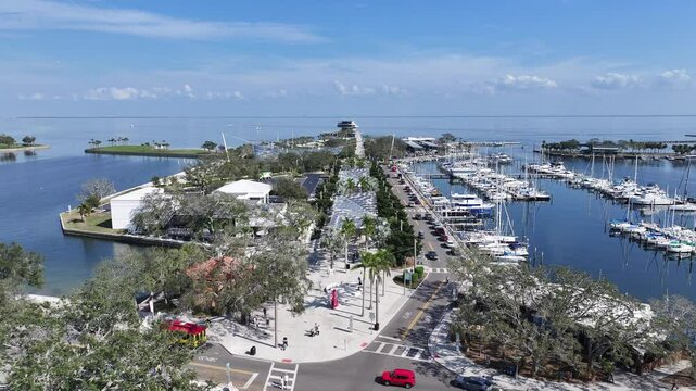 St. Pete Pier At Saint Petersburg Florida United States. Turquoise Ocean Waves Gently Crashing On Tropical Beach. Industry Skyline Skyscrapers Vibrant. Industry Cityscape. Saint Petersburg Florida.