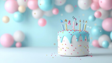 Festive Birthday Cake with Balloons
