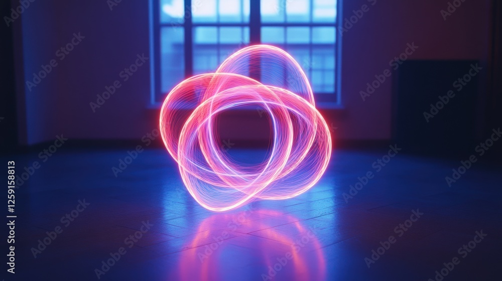Poster a mesmerizing display of colorful light trails in a dimly lit indoor space featuring blue and pink c