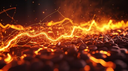 A close-up view of roasted coffee beans with an abstract, glowing financial graph overlay, symbolizing coffee market trends and investment opportunities. AI generated.