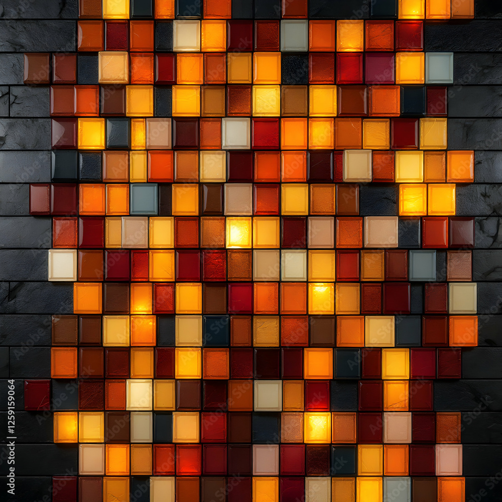 Aufkleber vibrant mosaic wall art with illuminated tiles creating a colorful abstract design