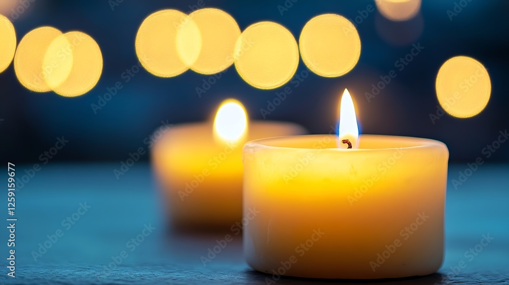 Poster softly glowing candles with beautiful bokeh effect in relaxing atmosphere : generative ai