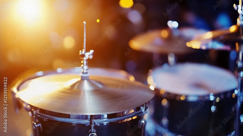 Poster Dynamic close up of drums and percussion instruments capturing vibrant energy and motion during live performance : Generative AI