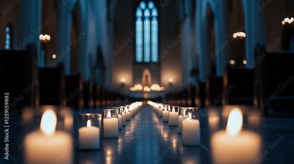 Aufkleber Peaceful Illumination from Candles in a Church Setting Creating a Serene Atmosphere : Generative AI