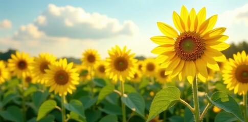 Fototapeta premium Summer sunflowers standing tall , sunflowers, tall, wildflowers