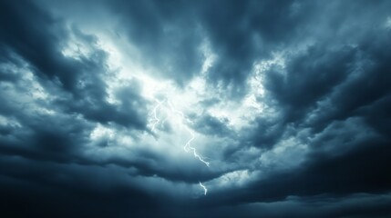 Obraz premium Dramatic Lightning Striking Through Dark Storm Clouds in the Sky : Generative AI