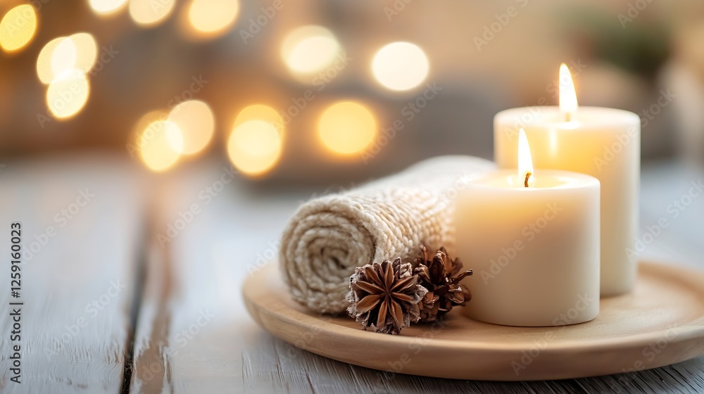 Poster relaxing scene with scented candles and soft towels for a cozy ambiance and self care : generative a