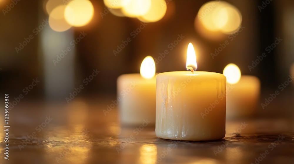 Leinwandbilder warm glowing candles lit in a cozy setting with bokeh effect : generative ai