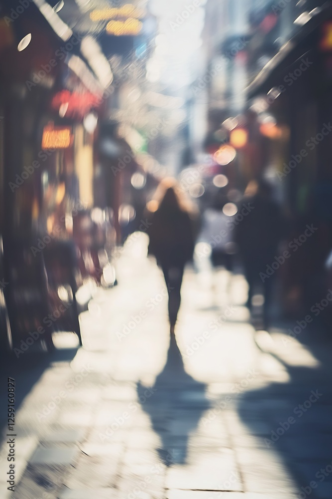 Poster artistic blur of people walking through a busy urban alley creating a vibrant atmosphere : generativ