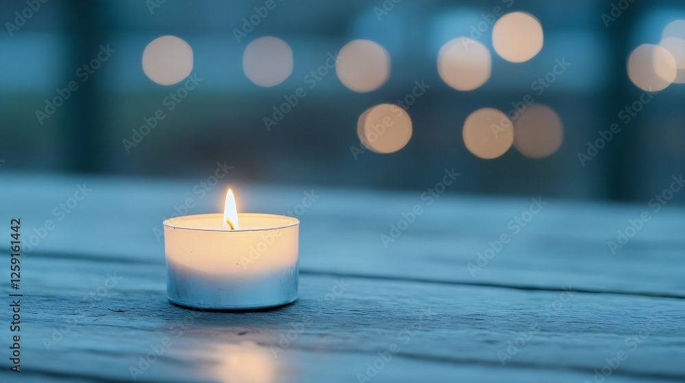 Poster Candle Burning Brightly in Soft Focus with Warm Bokeh Background : Generative AI