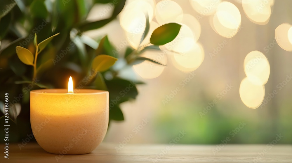 Aufkleber tranquil candlelit scene featuring soft glow against nature inspired background : generative ai