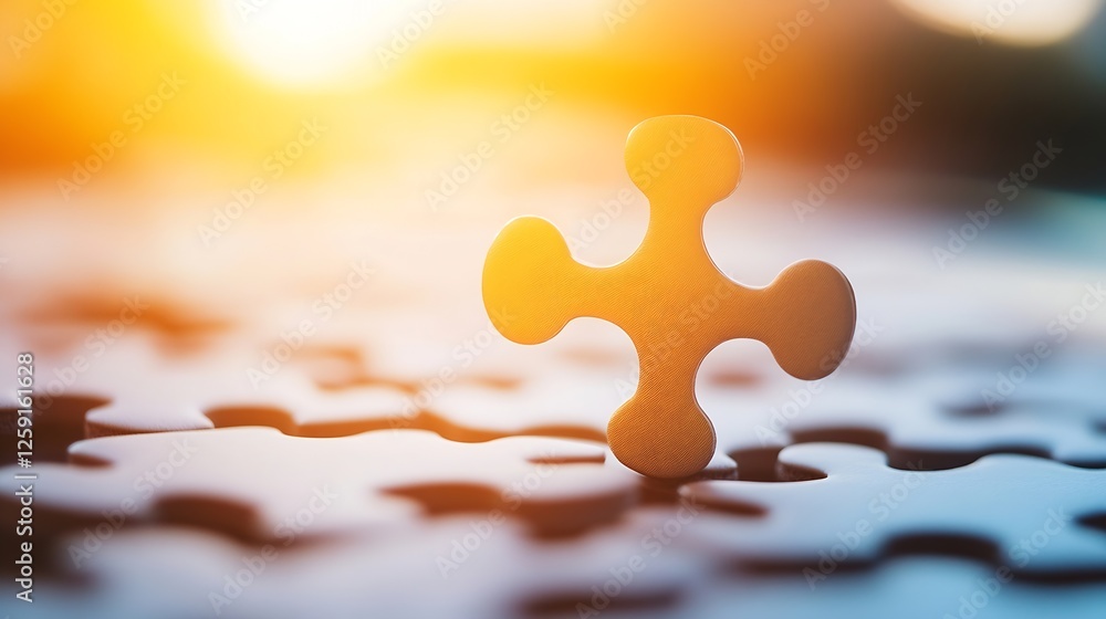 Poster Focus on Puzzle Piece in Bright Light Signifying Problem Solving and Connections : Generative AI