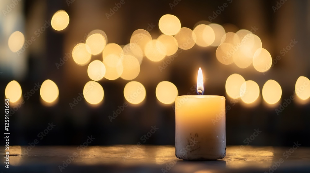 Aufkleber warming glow of a candle surrounded by soft focus lights in a dark room for a cozy atmosphere : gene