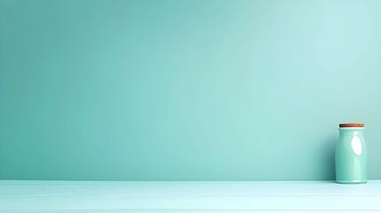 Teal Colored Bottle On Light Blue Wooden Surface