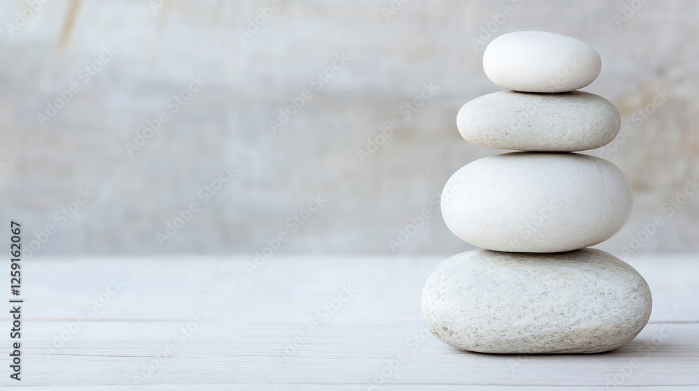 Aufkleber smooth white stones stacked on each other representing balance and serenity in minimalist style : ge