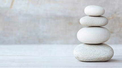 Smooth White Stones Stacked on Each Other Representing Balance and Serenity in Minimalist Style : Generative AI