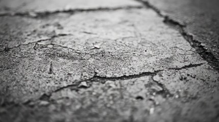 Obraz premium Cracked asphalt texture, monochrome close-up.