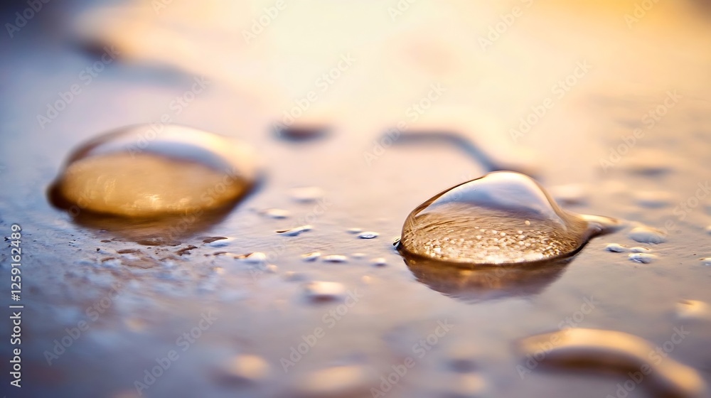 Fototapete close up of water droplets on a surface glimmering in the soft light for texture and detail : genera