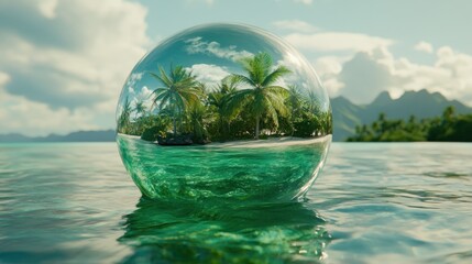 Tropical Island Paradise Reflected In Glass Orb