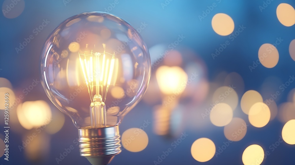 Poster vintage light bulb glowing with warm bokeh background and light effects : generative ai