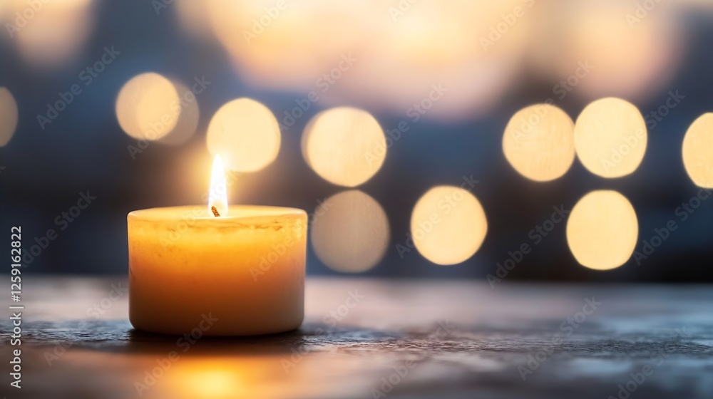 Leinwandbilder serene candle glowing softly against blurred warm background with subtle bokeh lights : generative a