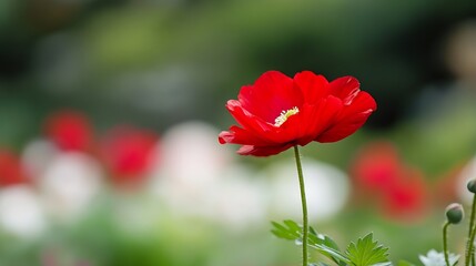 Obraz premium Vibrant Red Poppy Flower Blooming in a Garden with Soft Background : Generative AI