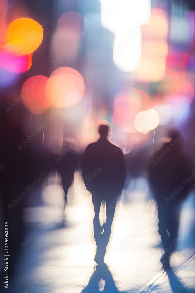 Aufkleber abstract blurry view of urban street scene with colorful lights and shadows : generative ai