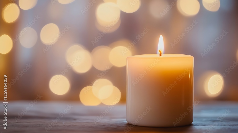 Aufkleber illuminated candle with a soft flame surrounded by warm bokeh lights for a cozy atmosphere : generat