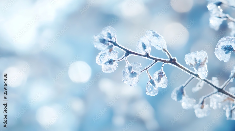 Poster delicate frost covered branches reflecting soft light in a winter wonderland : generative ai