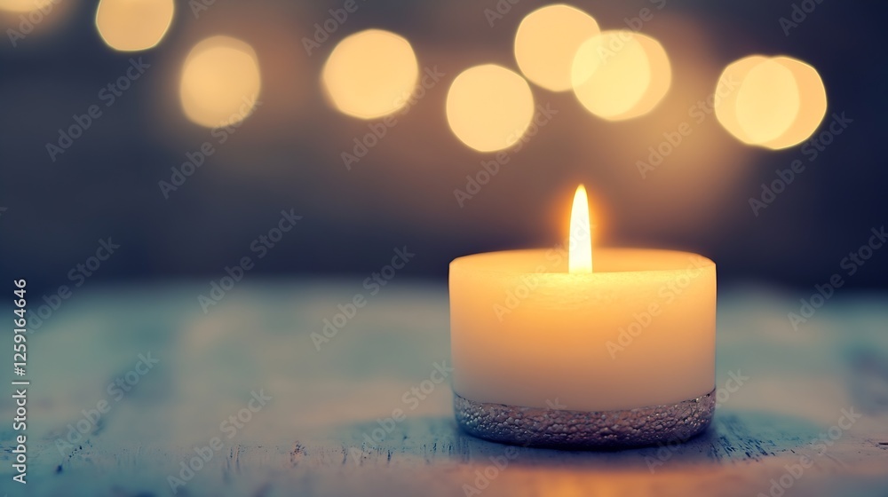 Aufkleber A tranquil lit candle with a soft glow set against a blurred background of lights creating a dreamy atmosphere : Generative AI
