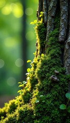 Fototapeta premium Tree trunk with moss and lichen, tree trunk, nature, textures