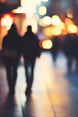 Blurry Silhouettes of Two People Walking in a City with Bokeh Lights at Night : Generative AI