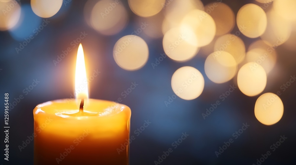 Poster warm candle flame glowing against a bokeh background for cozy atmosphere : generative ai