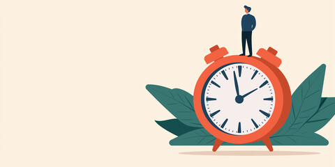Leader standing on giant stopwatch, symbolizing time management and productivity. vibrant colors and design evoke sense of urgency and motivation