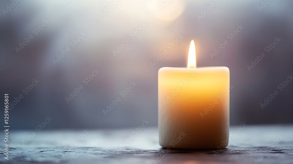 Poster Lit White Candle on a Rustic Surface Creating a Calm and Inviting Atmosphere : Generative AI