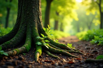 Fototapeta premium Tree roots in earthy tones, earthy colors, nature, foliage