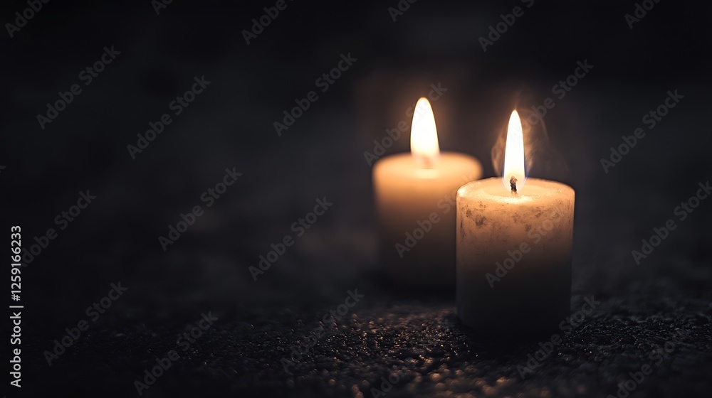 Poster Two Illuminated Candles on a Dark Surface Creating a Warm Ambiance : Generative AI