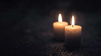 Two Illuminated Candles on a Dark Surface Creating a Warm Ambiance : Generative AI