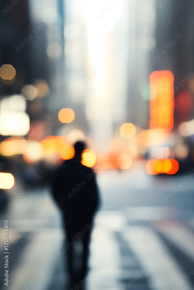 Poster blurred urban background of a person walking in a busy city filled with lights and motion : generati